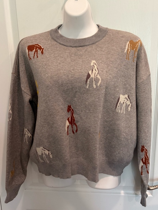 Pants Store Sweaters - Pants Store Put You First Gray Horse-Print Crewneck Sweater Size L